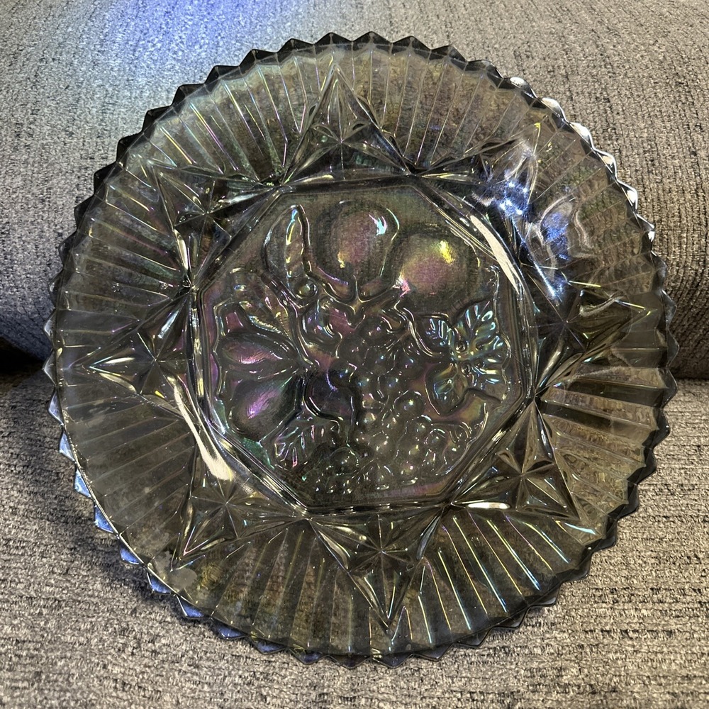 Indiana Glass Embossed Fruit on Vintage Smoke Carnival Large Plate